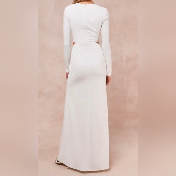 Lulus Going for the Wow White Long Sleeve Cutout Maxi Wedding Dress, Size Small - Picture 7 of 11